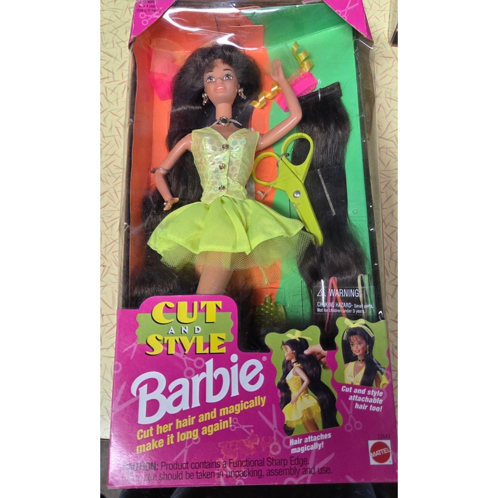Mattel 1994 Cut and Style Barbie Doll Brunette #12643 Neon Yellow NIB